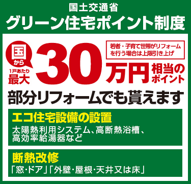 グリーン住宅ポイント制度 部分リフォームでももらえます