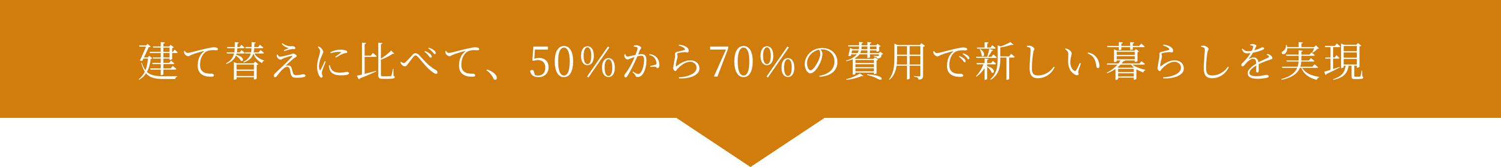 建て替えに比べて、50％から70％の費用で新しい暮らしを実現